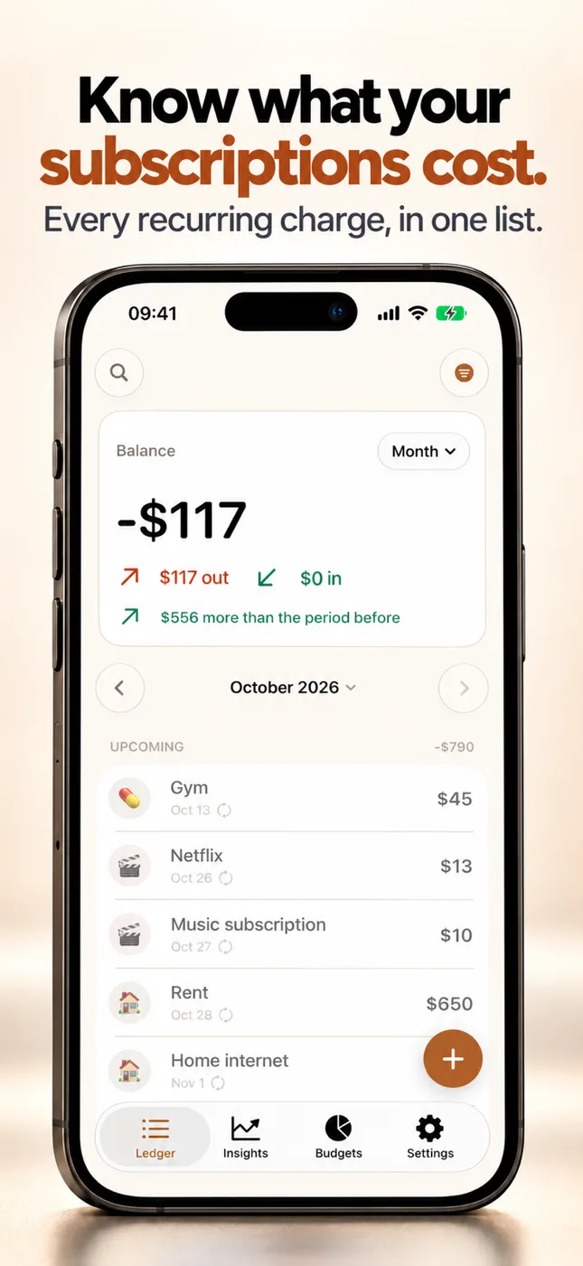 Recurring expenses and subscriptions in one list