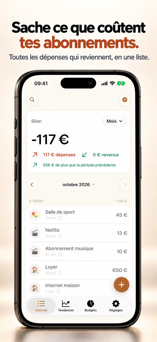 Dépenses récurrentes et abonnements dans une seule liste